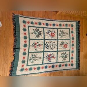 Vintage LL Bean Floral Throw Blanket 100% Cotton